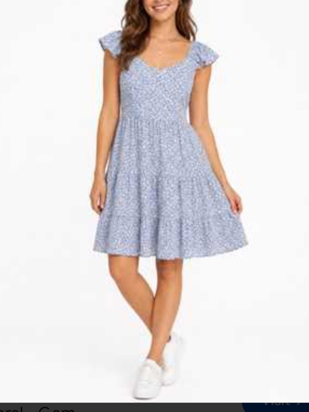 Monteau Pale Blue Floral Square-Neck Sundress Small